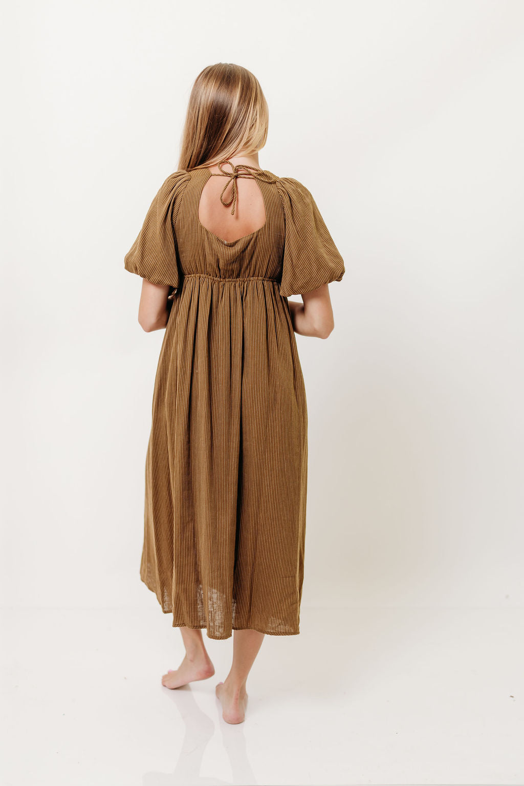 Phoebe Midi Dress in Camel/Cream