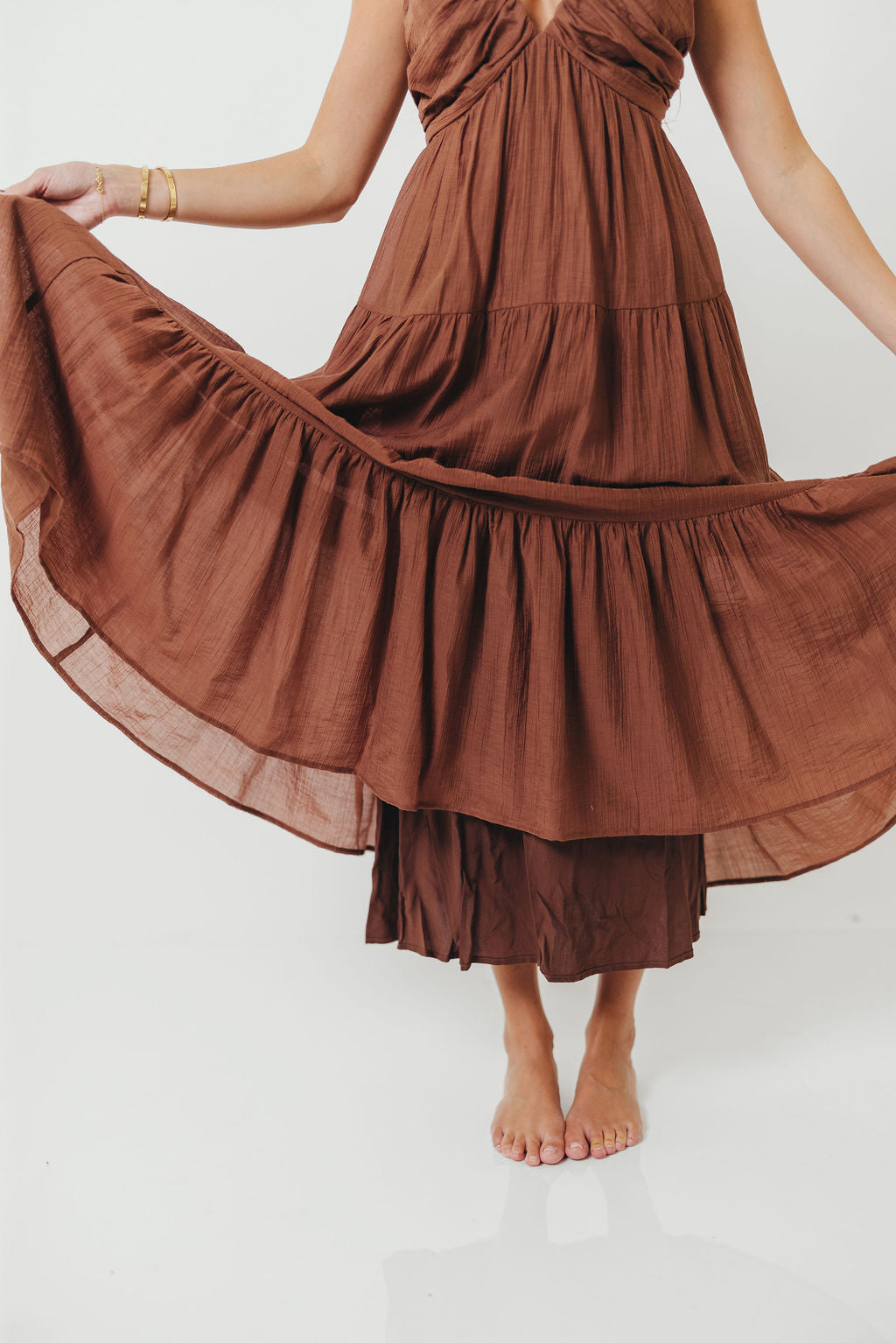 Katy Pleated Bodice Maxi Dress in Hazelnut - Bump Friendly