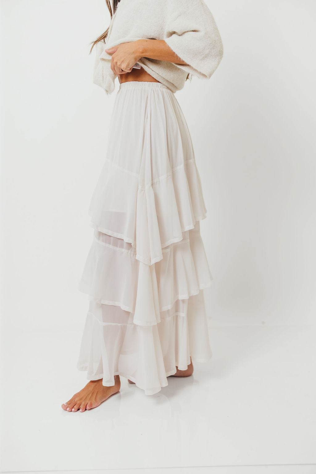 Talulah Ruffle Tiered Maxi Skirt in Ivory