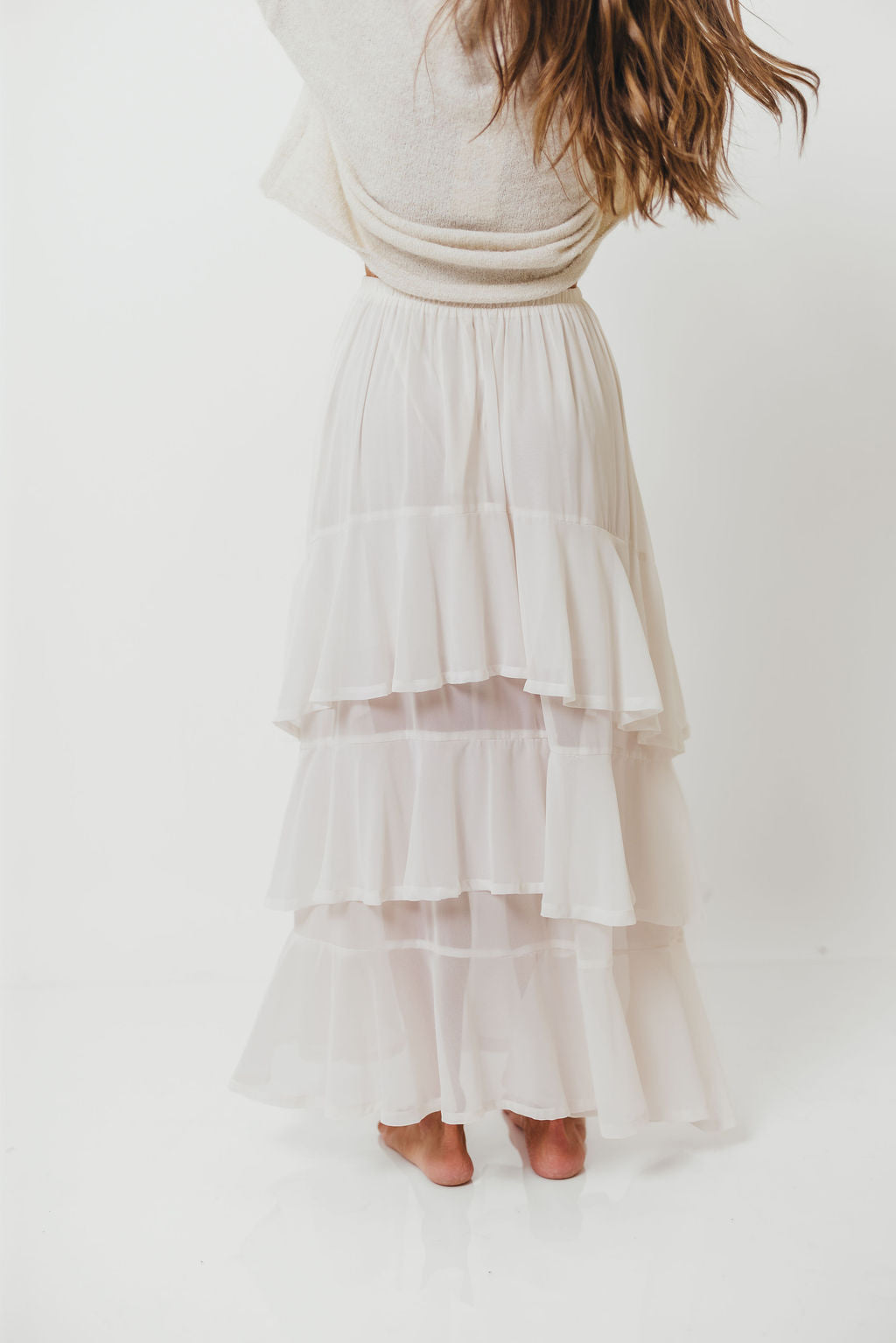 Talulah Ruffle Tiered Maxi Skirt in Ivory