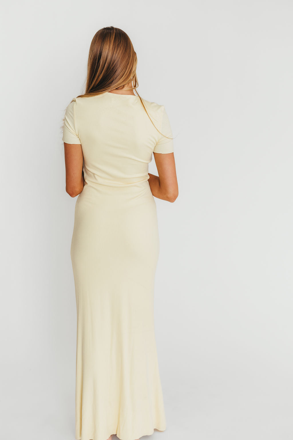 The Charlie Ribbed Maxi Dress in Butter Yellow - Bump Friendly