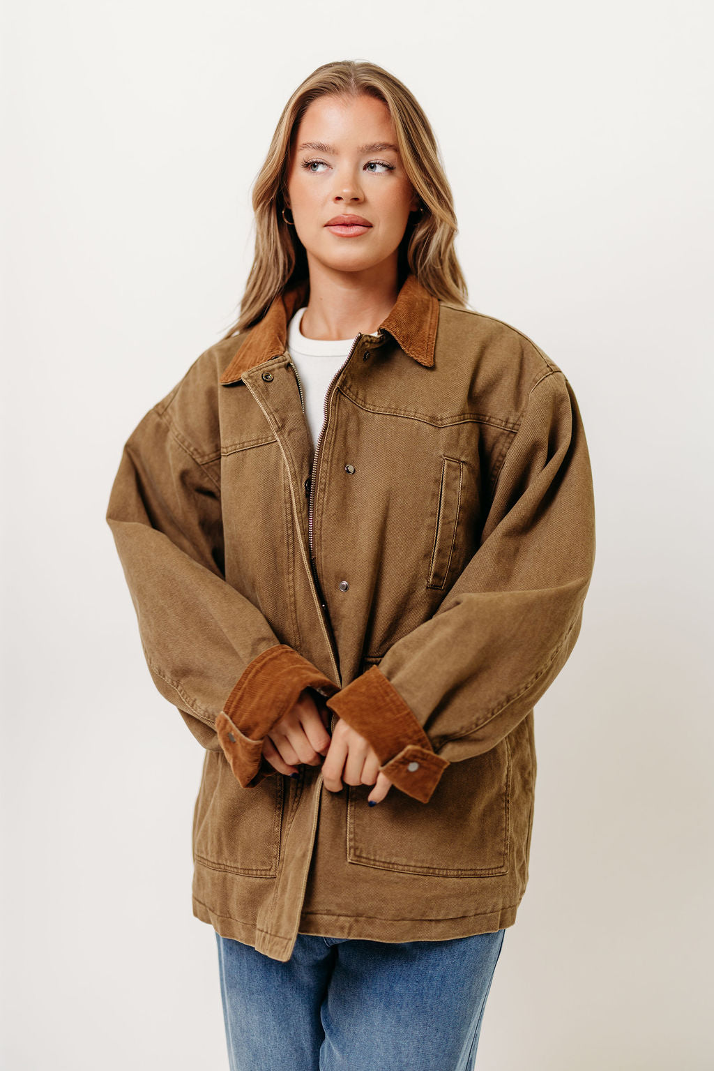 Sable 100% Cotton Field Collared Jacket in Olive Brown