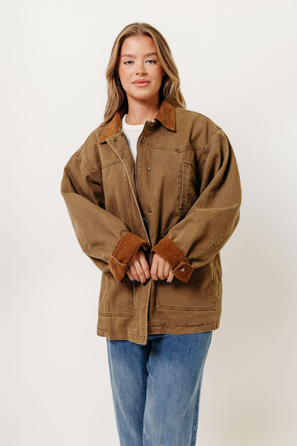Sable 100% Cotton Field Collared Jacket in Olive Brown