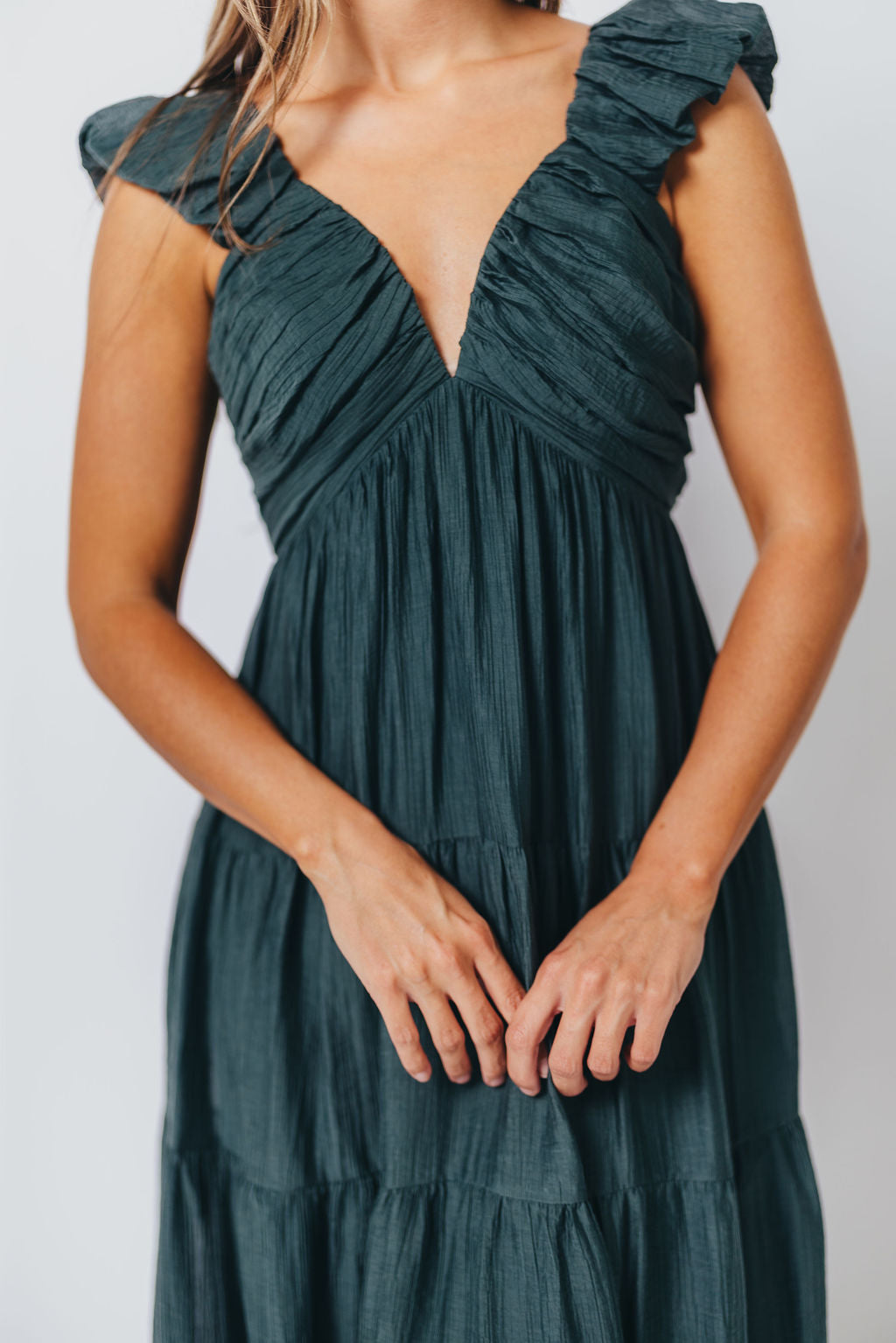 Katy Pleated Bodice Maxi Dress in Deep Teal - Bump Friendly