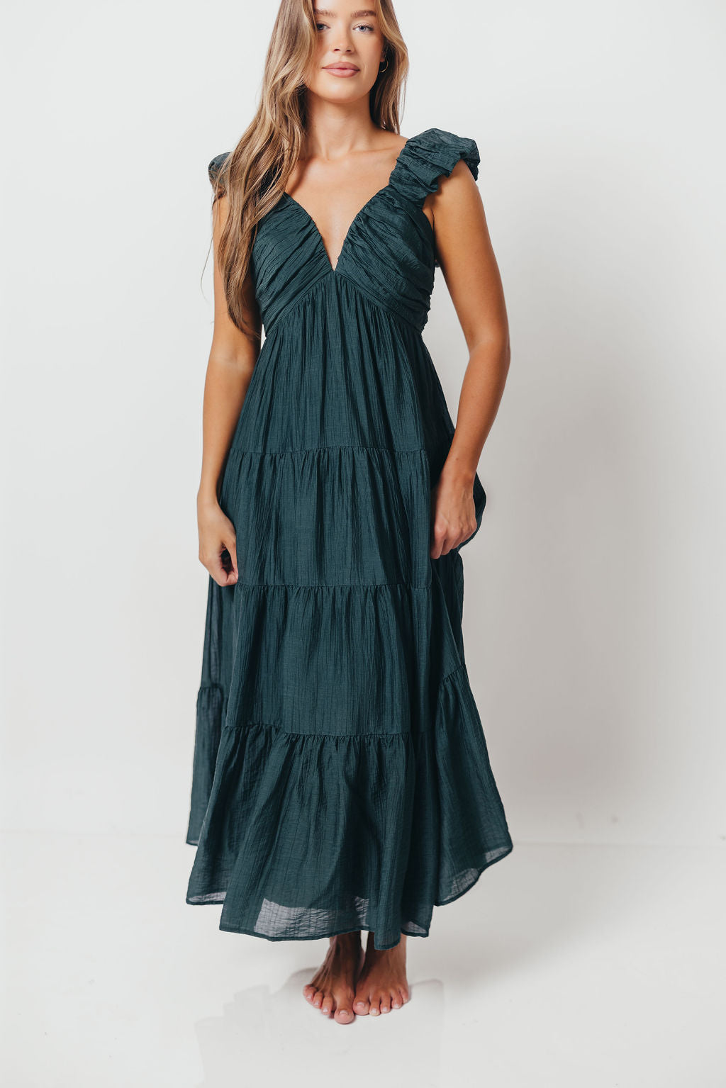 Katy Pleated Bodice Maxi Dress in Deep Teal - Bump Friendly
