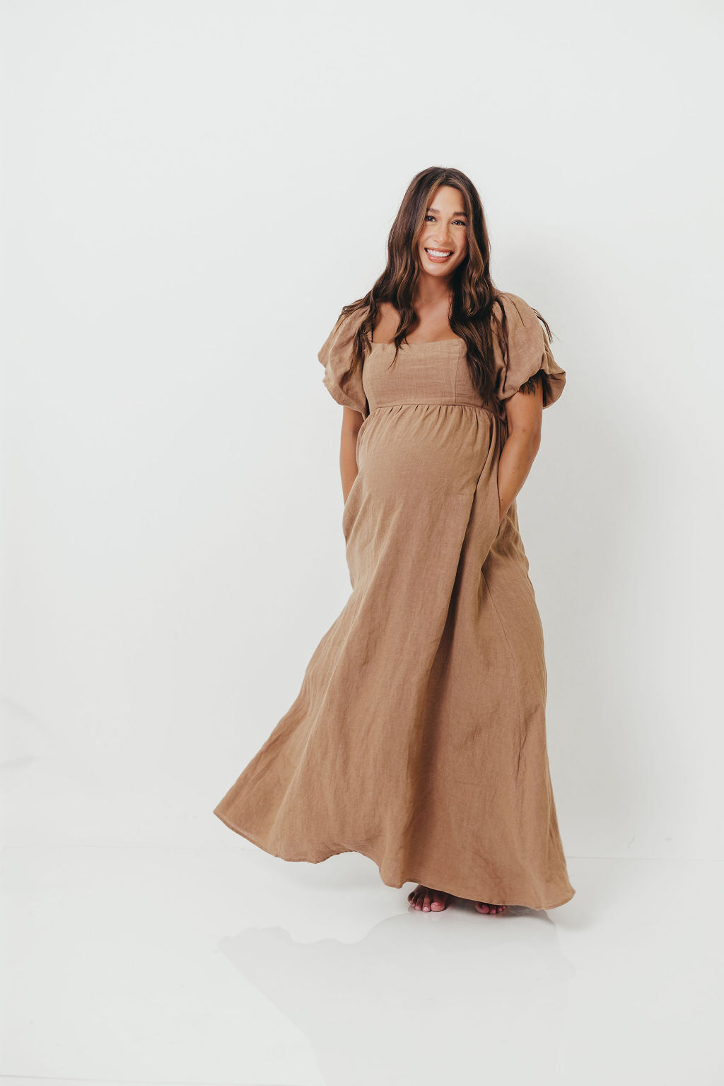 Candace Woven Linen Maxi Dress in Mocha - Bump Friendly