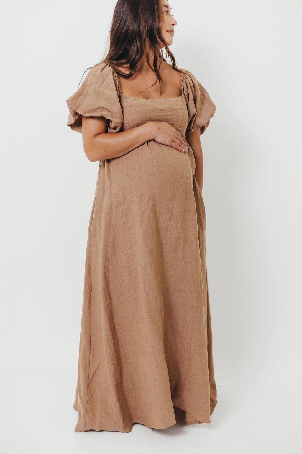 Candace Woven Linen Maxi Dress in Mocha - Bump Friendly