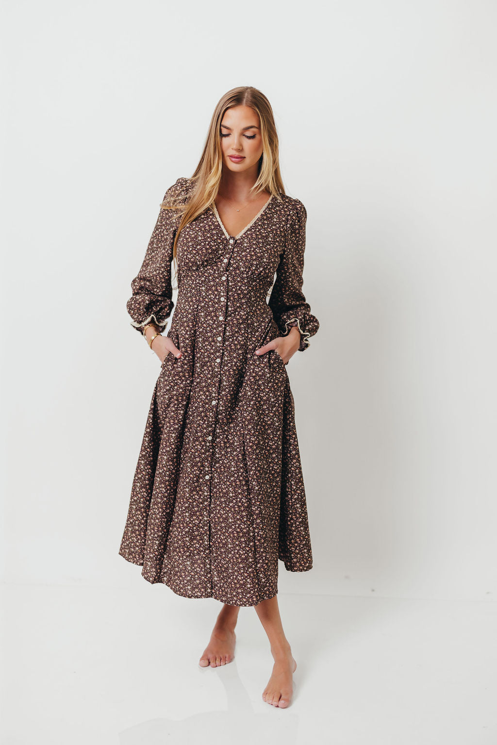 Sadie Midi Dress in Chestnut Floral