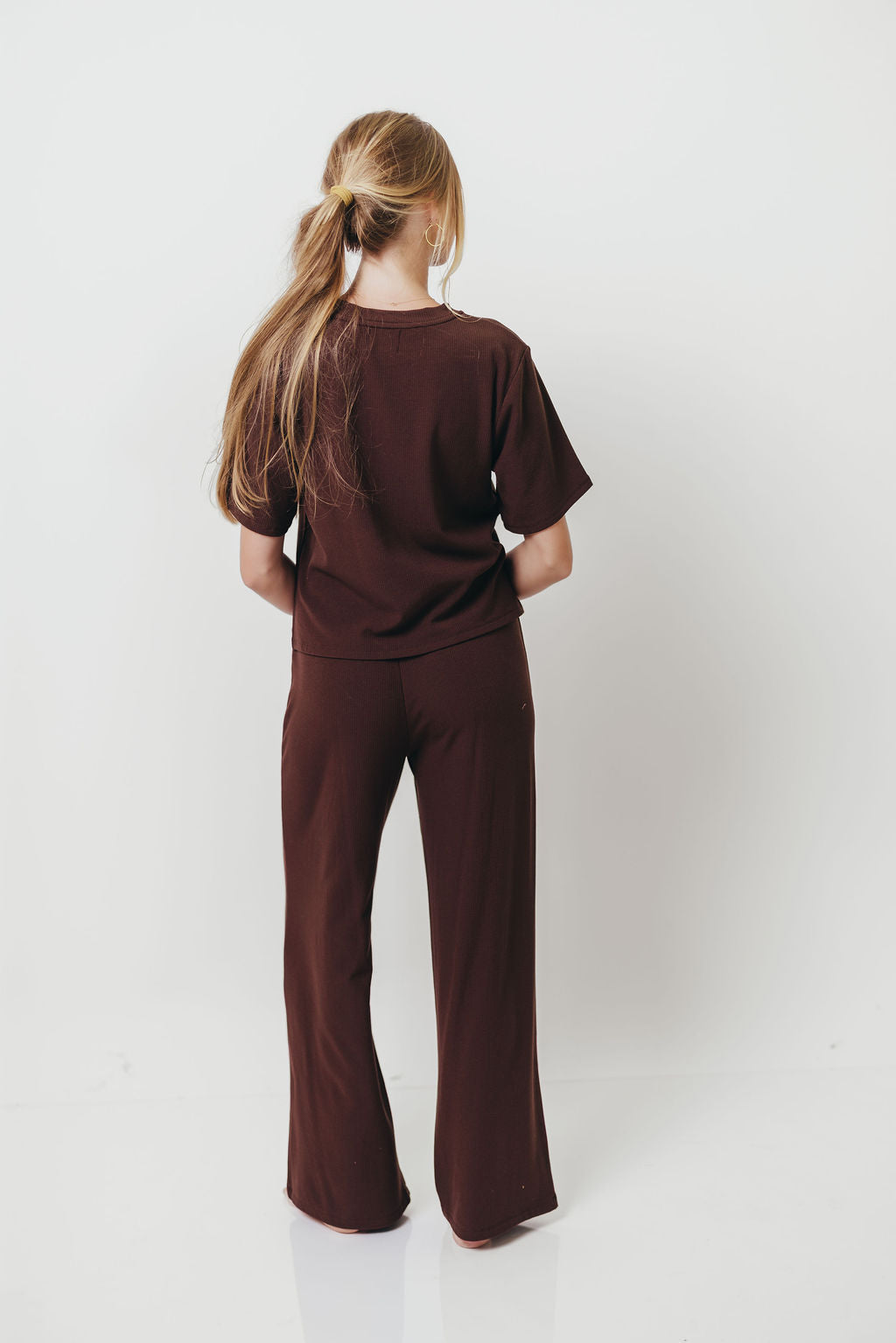 Shancie Ribbed Knit Fleece Lounge Set in Chocolate