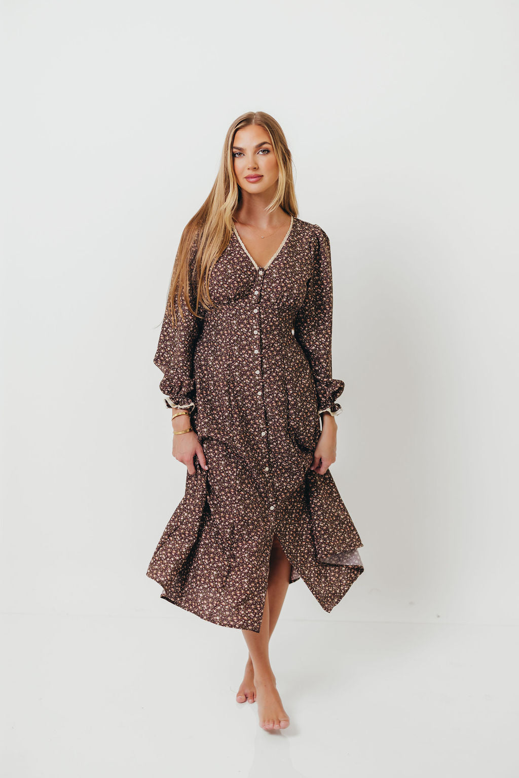 Sadie Midi Dress in Chestnut Floral