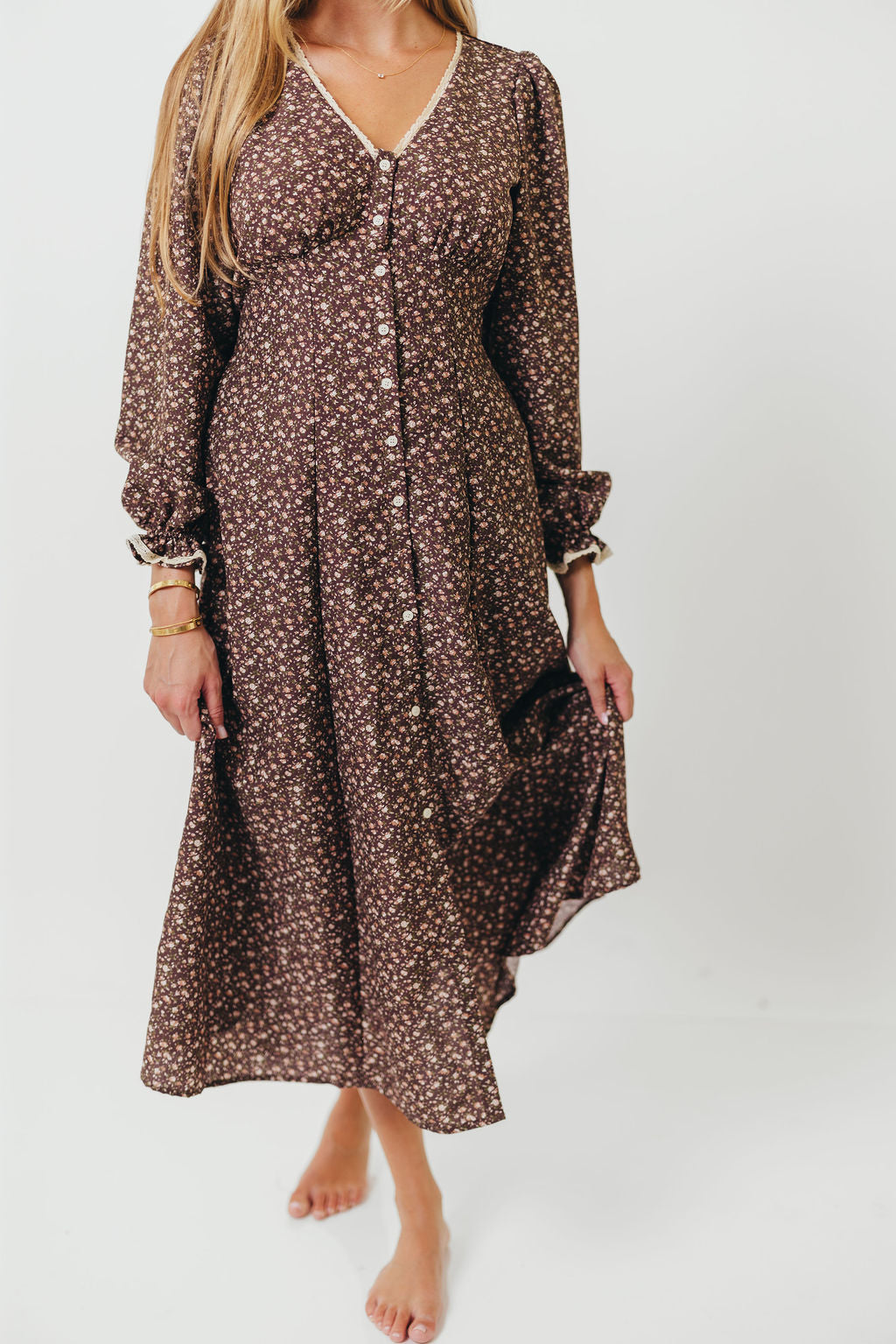 Sadie Midi Dress in Chestnut Floral