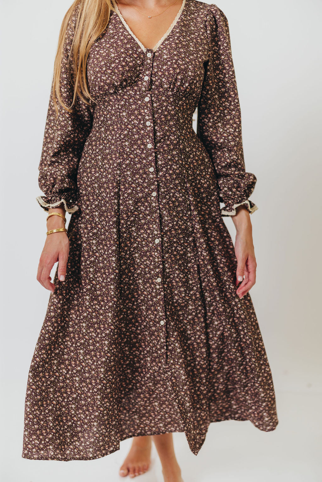 Sadie Midi Dress in Chestnut Floral