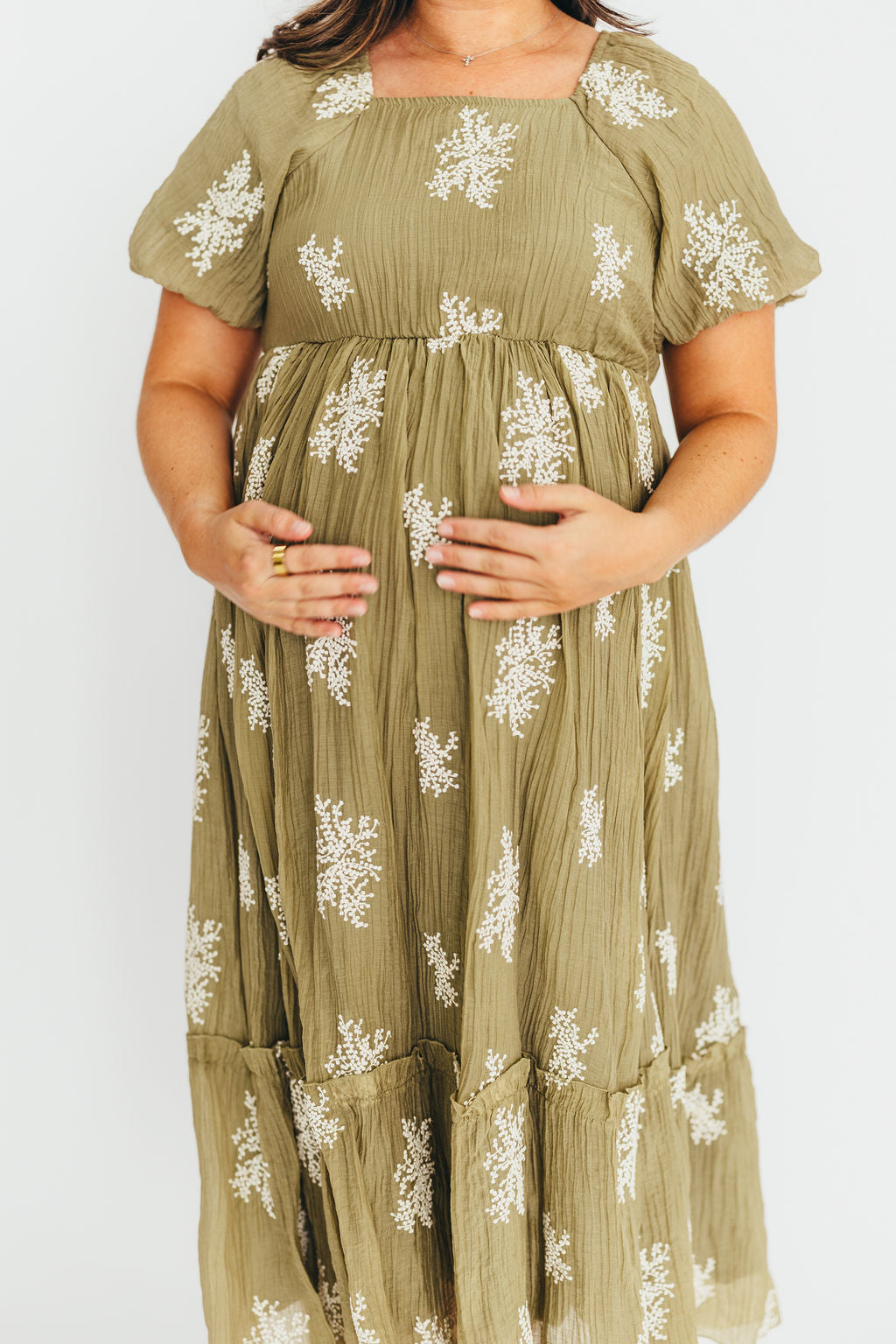 Hallie Embroidered Maxi Dress in Olive - Bump Friendly & Inclusive Sizing (S-3XL)