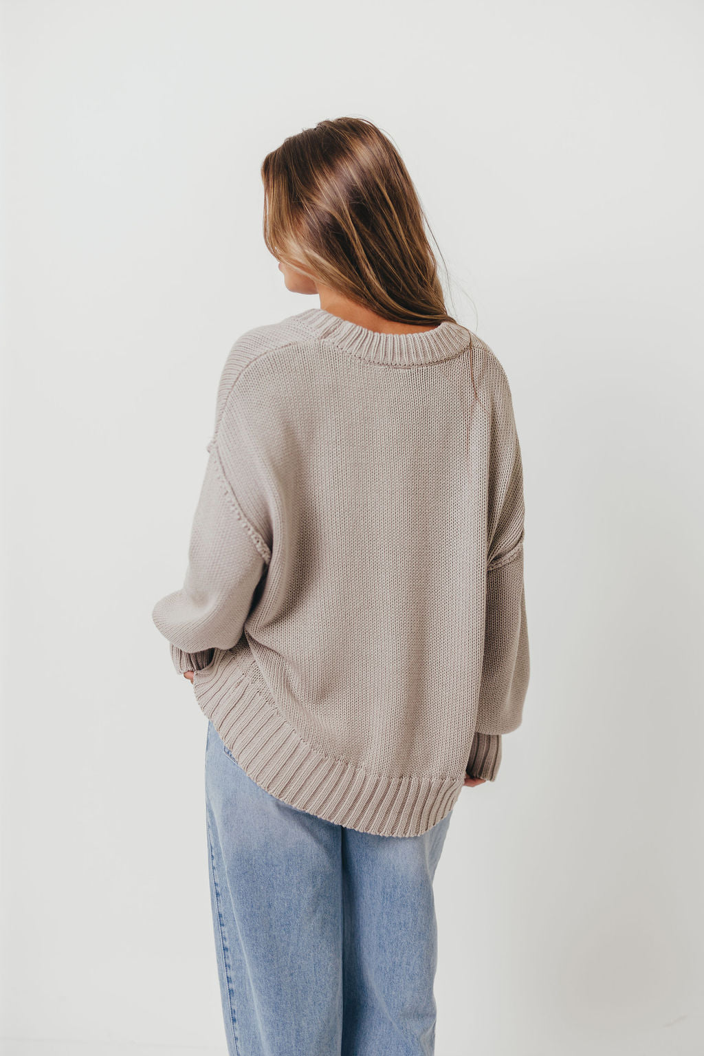 Lola 100% Cotton Scoop Neck Drop Shoulder Knit Sweater in Grey