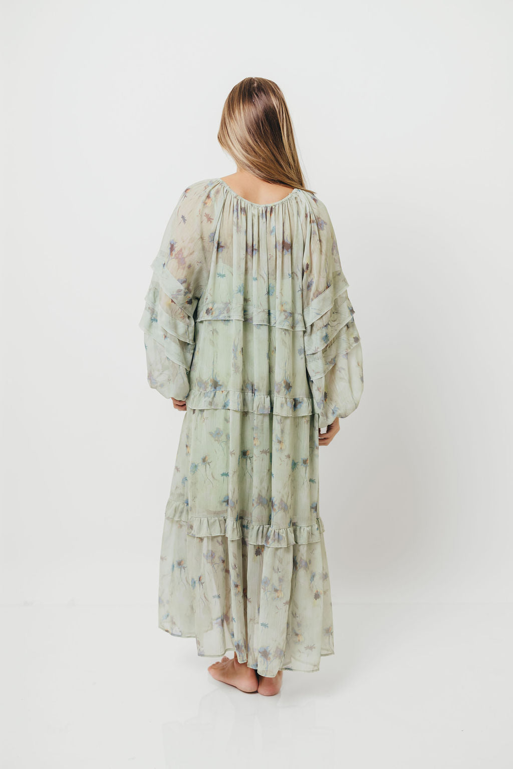 Wildwood Ruffled Maxi Dress in Sage Multi