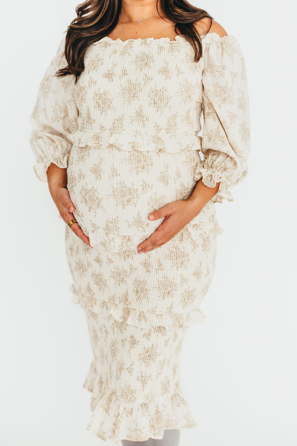 The Chloe Midi Dress in Brown - Bump Friendly