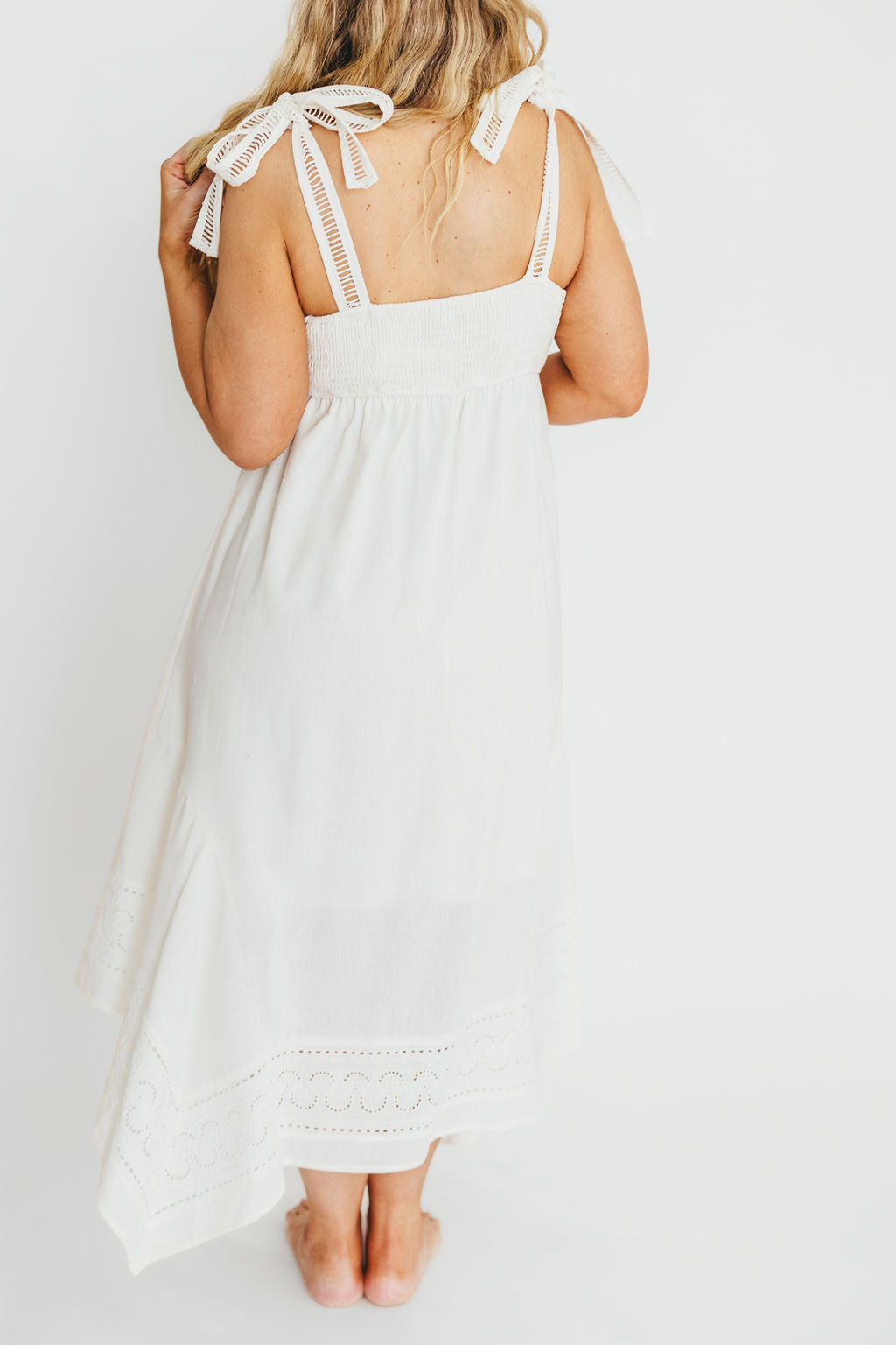 Palmer Asymmetrical Hem Midi Dress in White