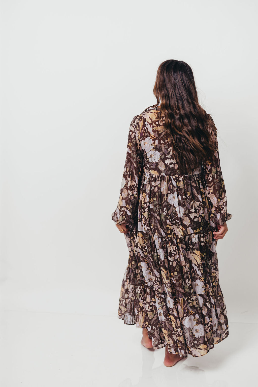 Eve Floral Print Button Front Duster Maxi With Detachable Slip in Brown Multi - Bump Friendly