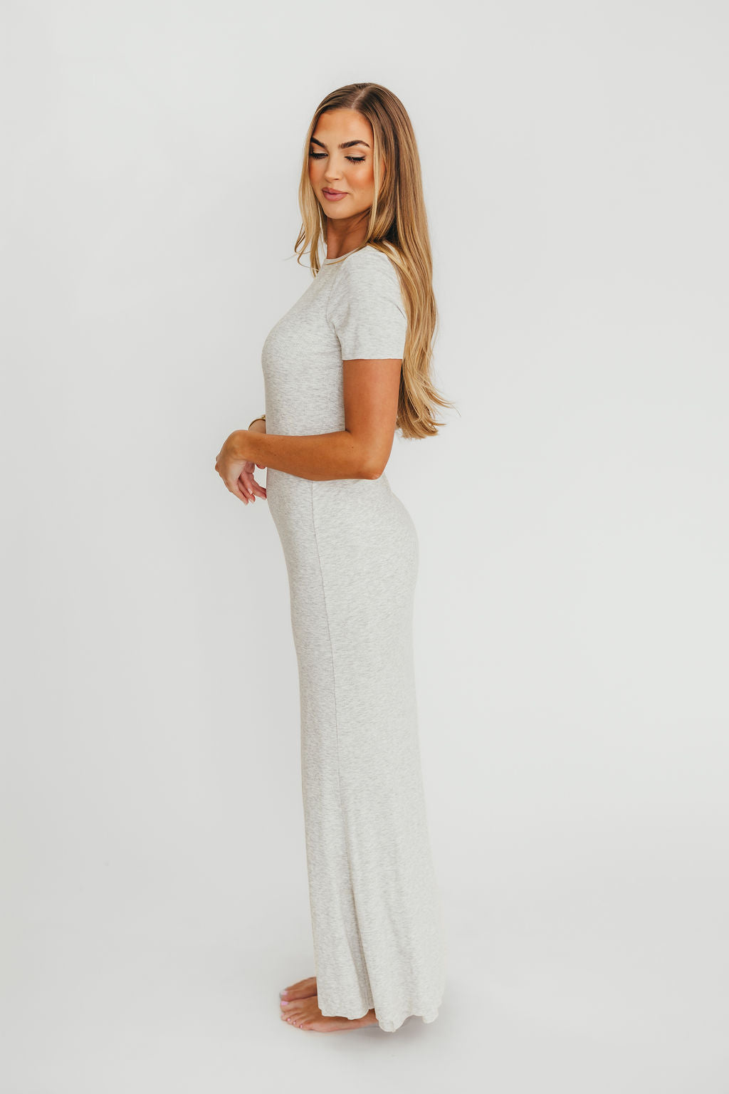 The Charlie Ribbed Maxi Dress in Light Heather Grey -Bump Friendly