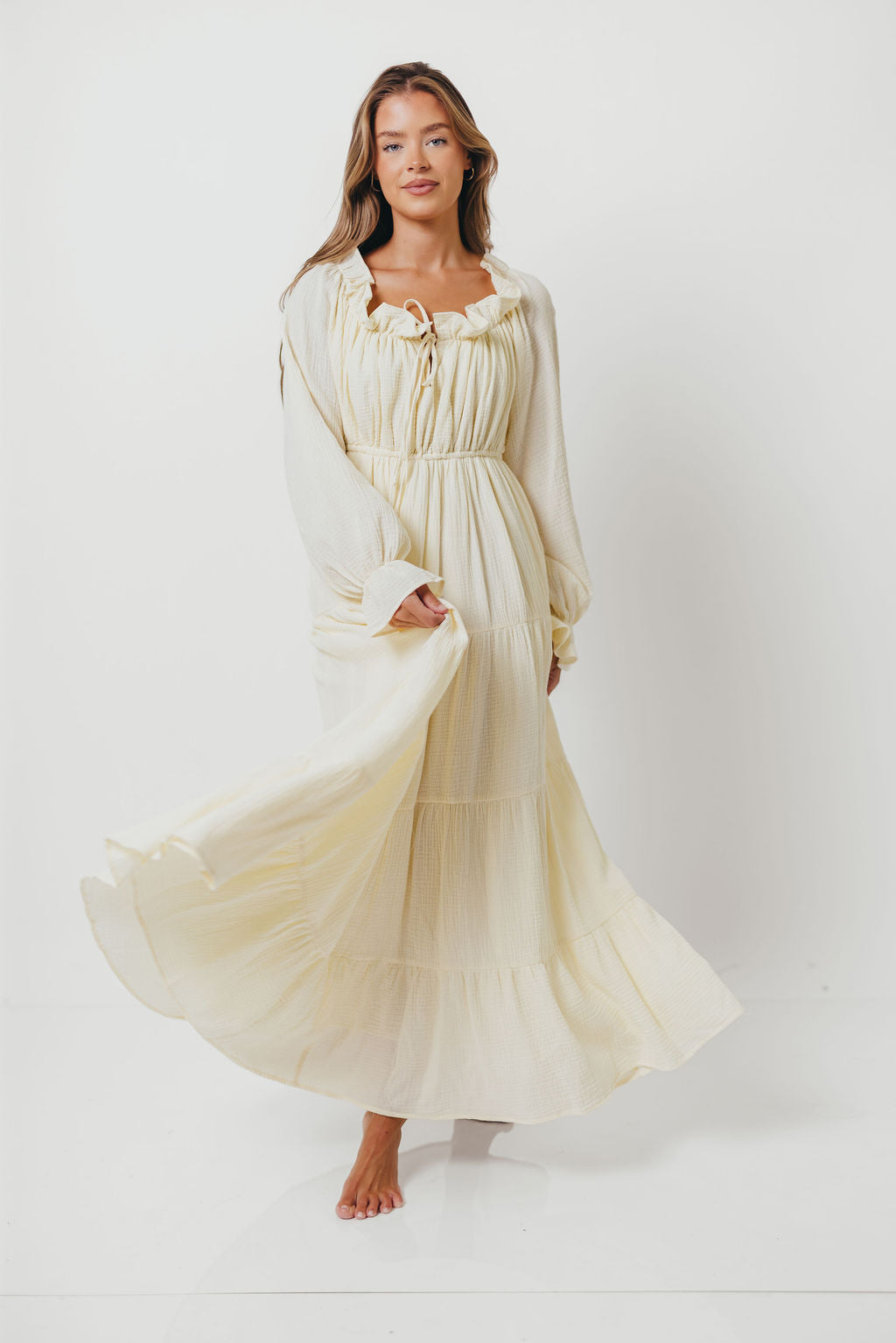 Golden Hour 100% Cotton Maxi Dress in Cream - Bump Friendly