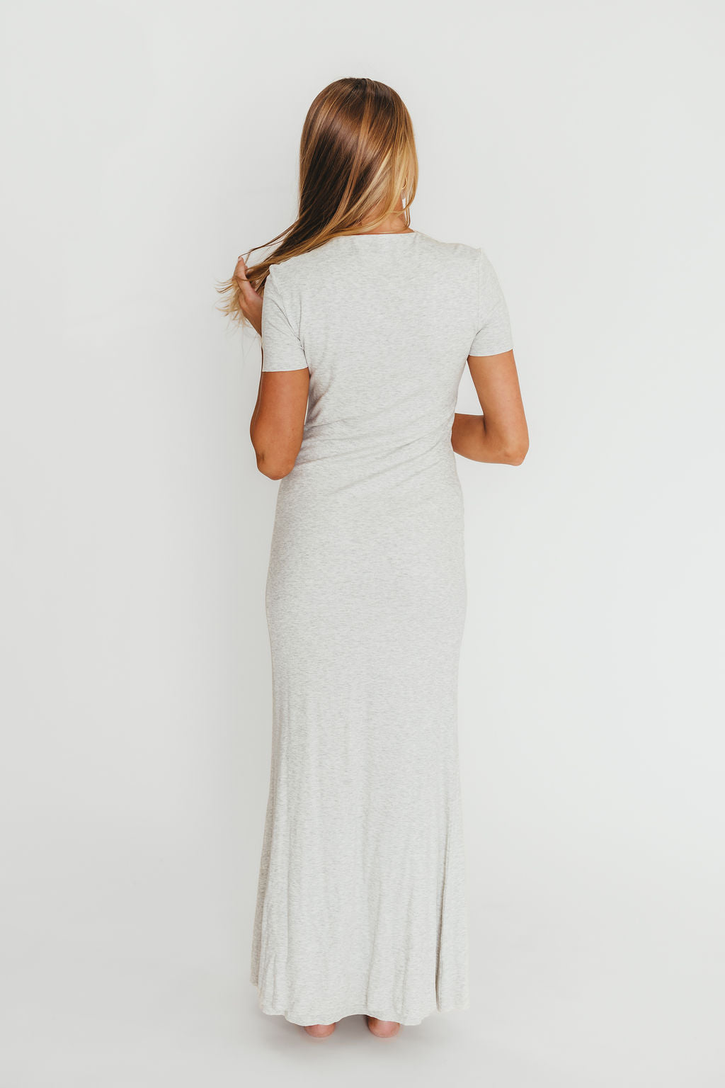 The Charlie Ribbed Maxi Dress in Light Heather Grey -Bump Friendly