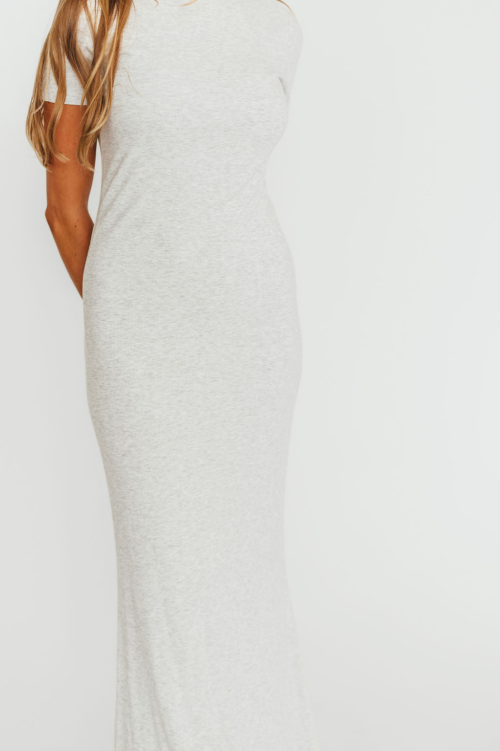 The Charlie Ribbed Maxi Dress in Light Heather Grey -Bump Friendly