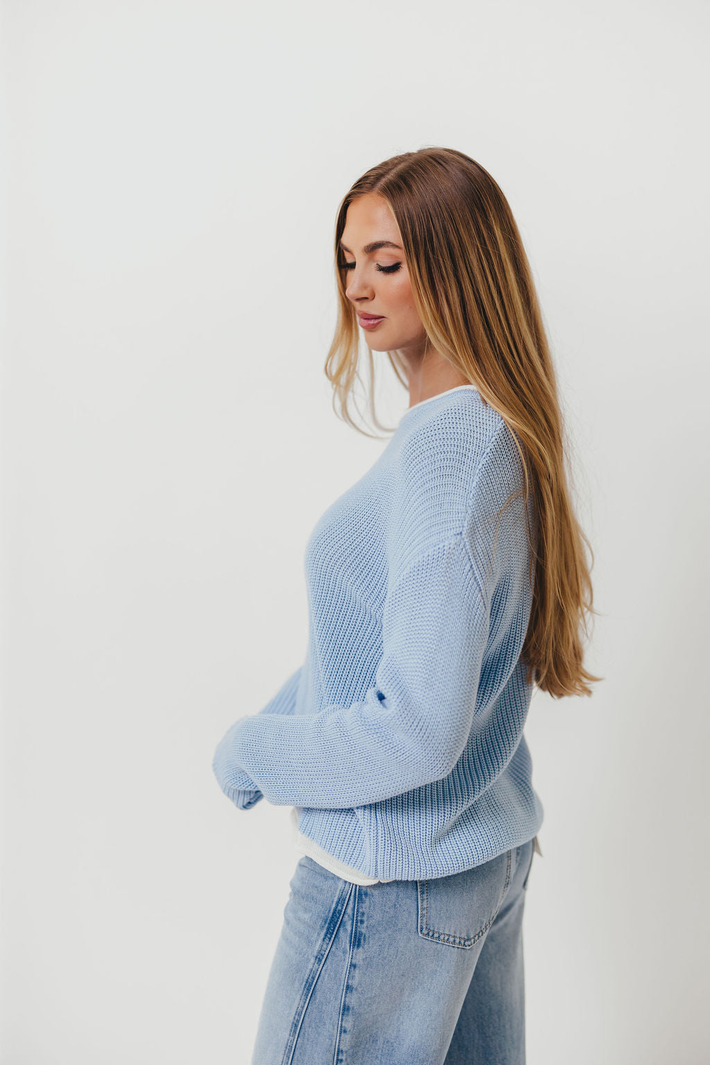 Ronnie Contrast Knit Sweater in Sky/White