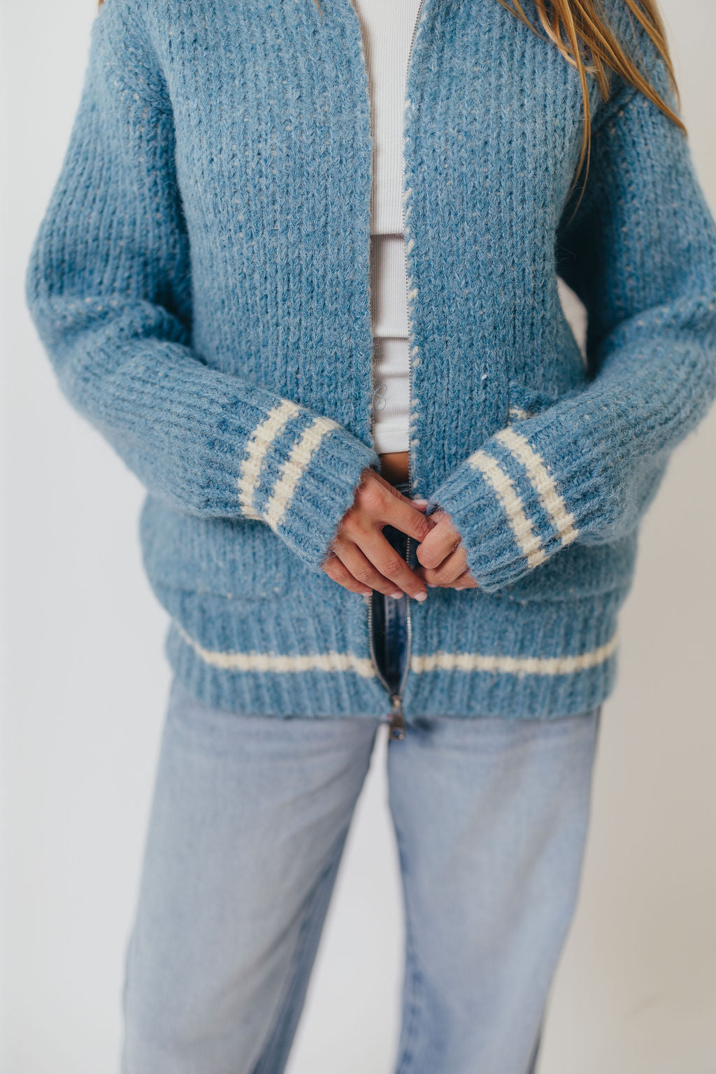 Apres Zip-Up Sweater in French Blue