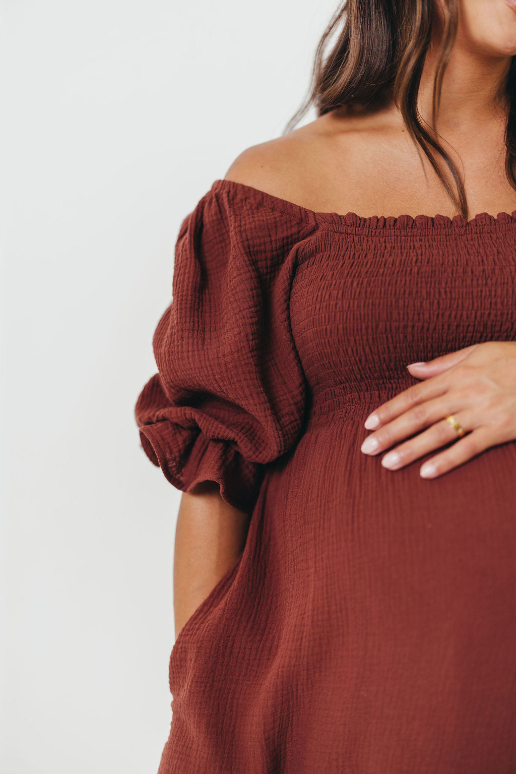 Livvy 100% Cotton Maxi Dress in Rust Brown - Bump Friendly
