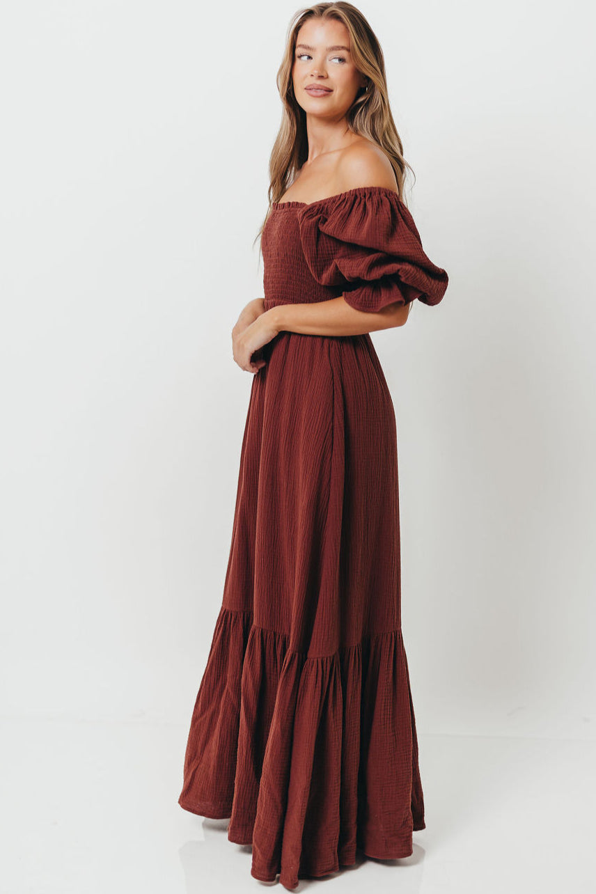 Livvy 100% Cotton Maxi Dress in Rust Brown - Bump Friendly