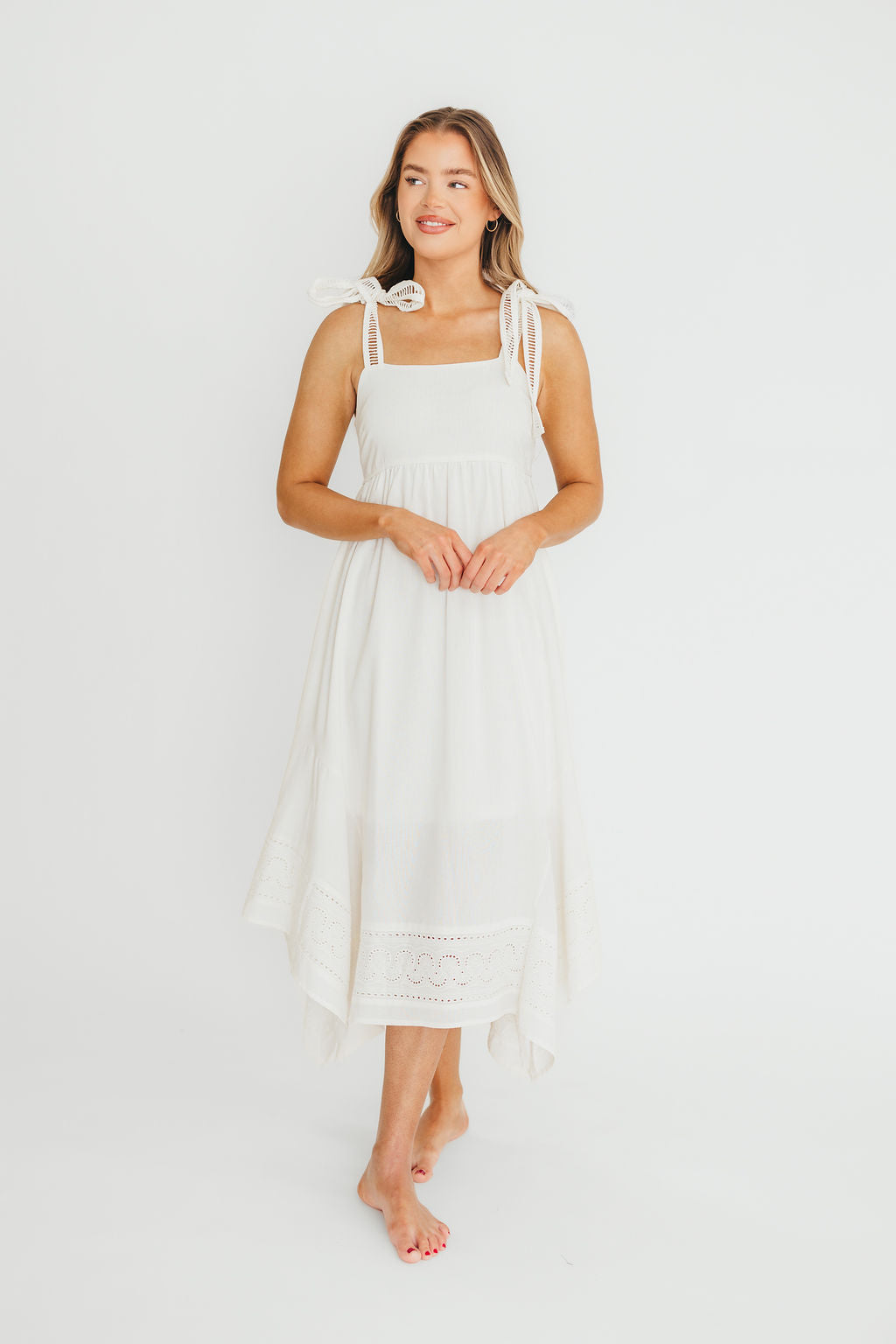 Palmer Asymmetrical Hem Midi Dress in White