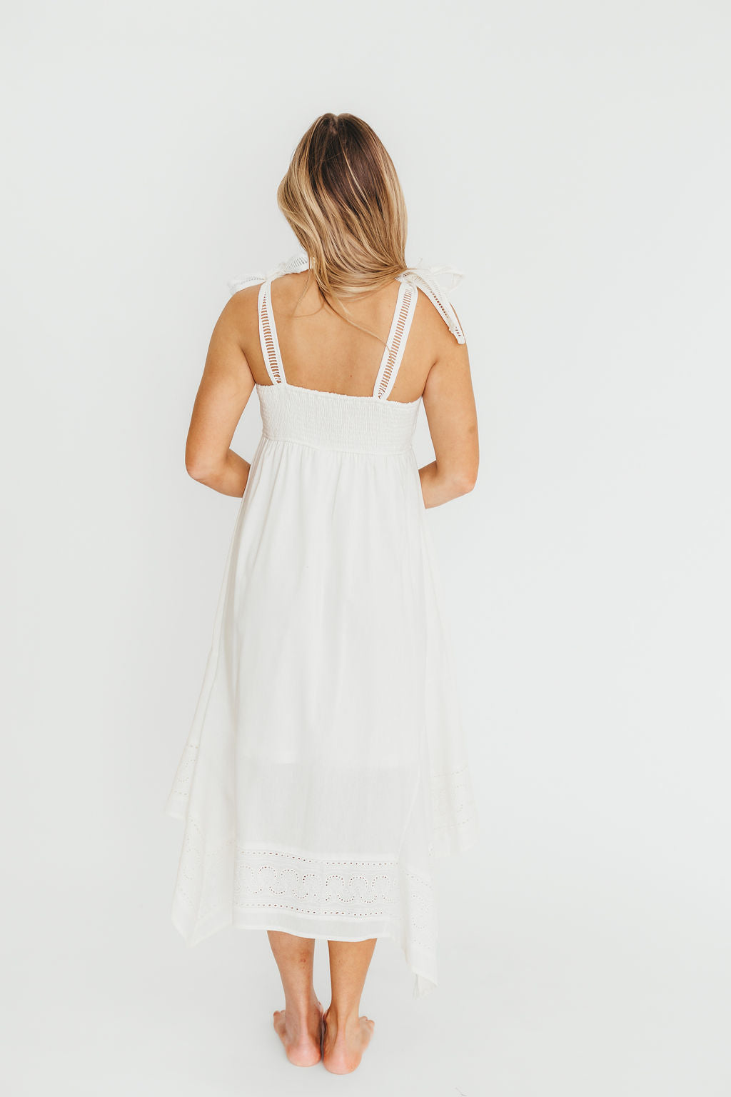 Palmer Asymmetrical Hem Midi Dress in White