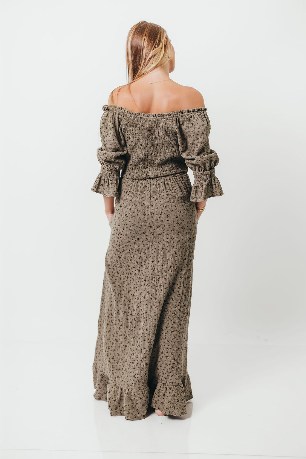 Sienna 100% Cotton Puff Sleeve Maxi Dress in Olive Foliage - Bump Friendly *9/26 PRE-ORDER*