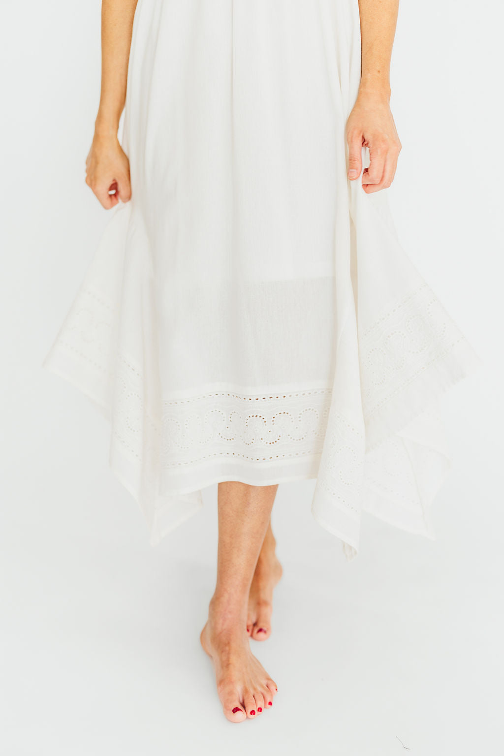 Palmer Asymmetrical Hem Midi Dress in White