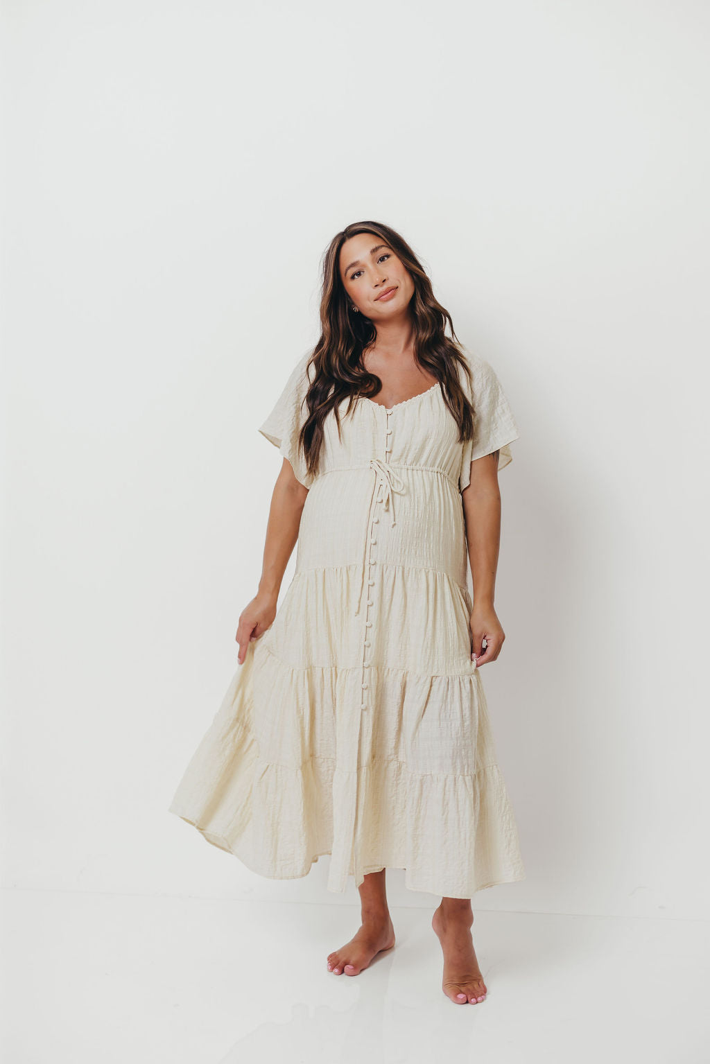 Rumi Woven Sweetheart Maxi Dress in Natural - Bump Friendly - Detachable Liner