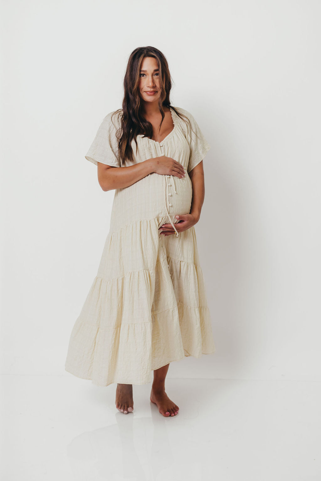 Rumi Woven Sweetheart Maxi Dress in Natural - Bump Friendly - Detachable Liner