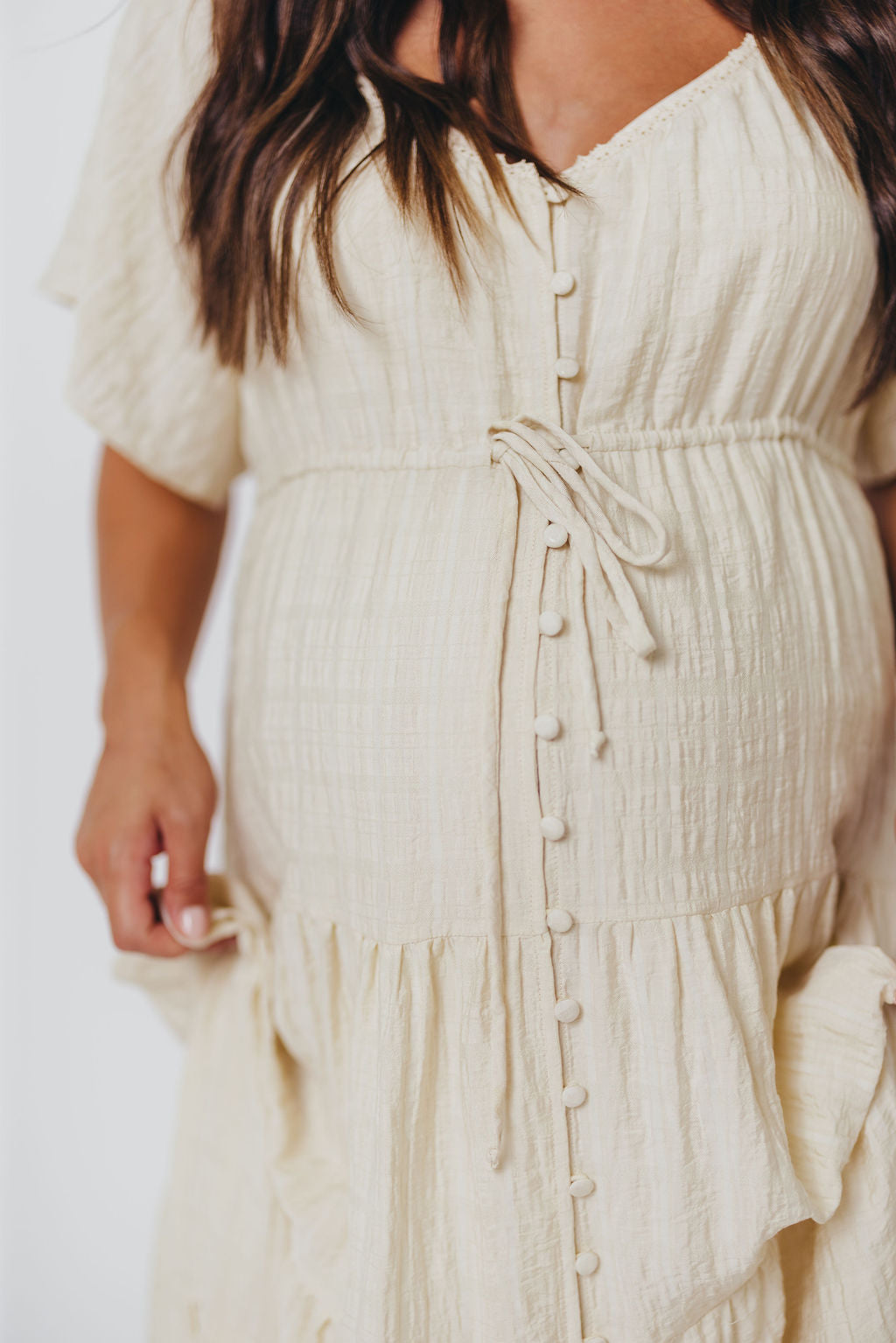 Rumi Woven Sweetheart Maxi Dress in Natural - Bump Friendly - Detachable Liner