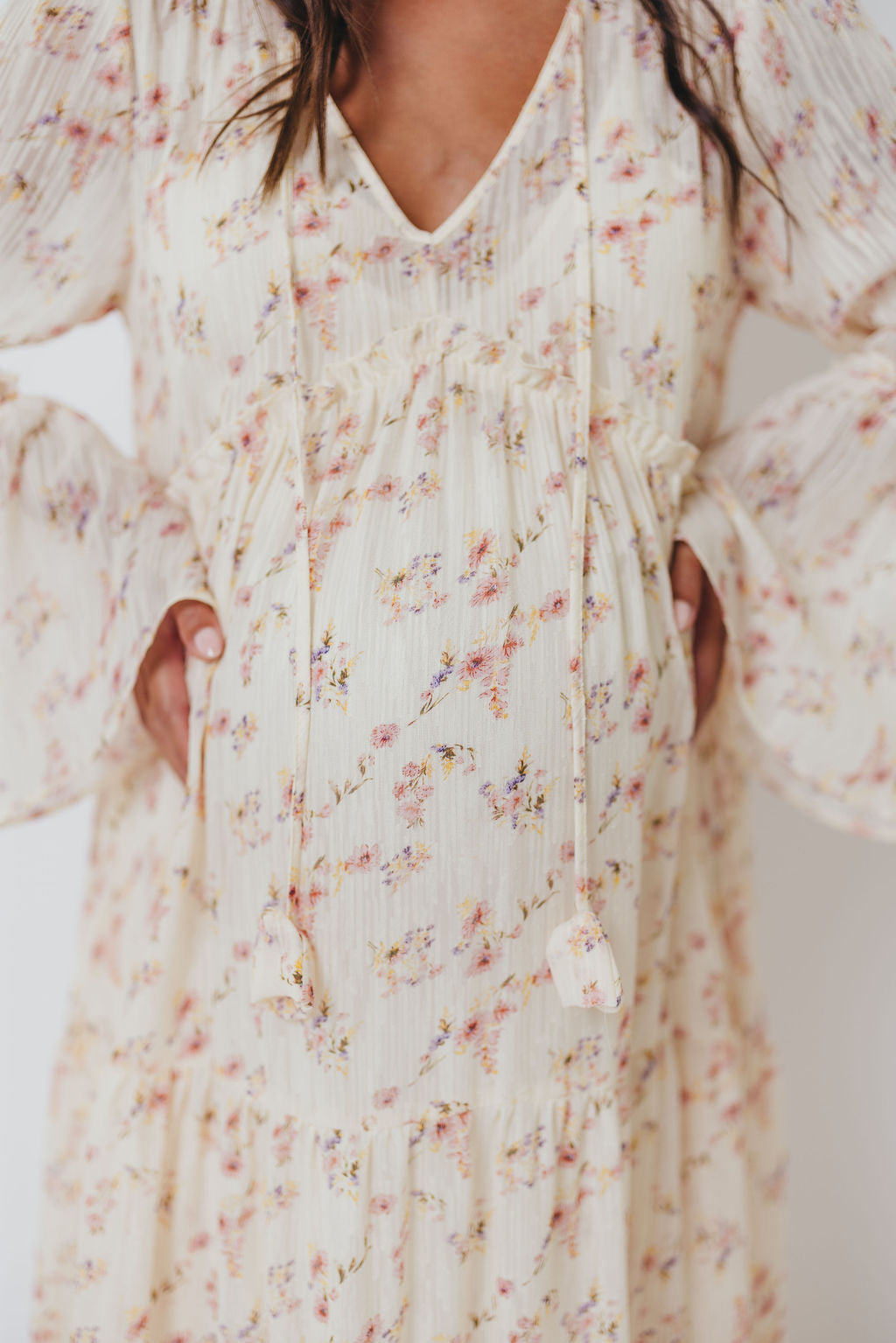 Lisa Woven Floral V-Neck Maxi Dress with Detachable Liner in Cream Multi - Bump Friendly
