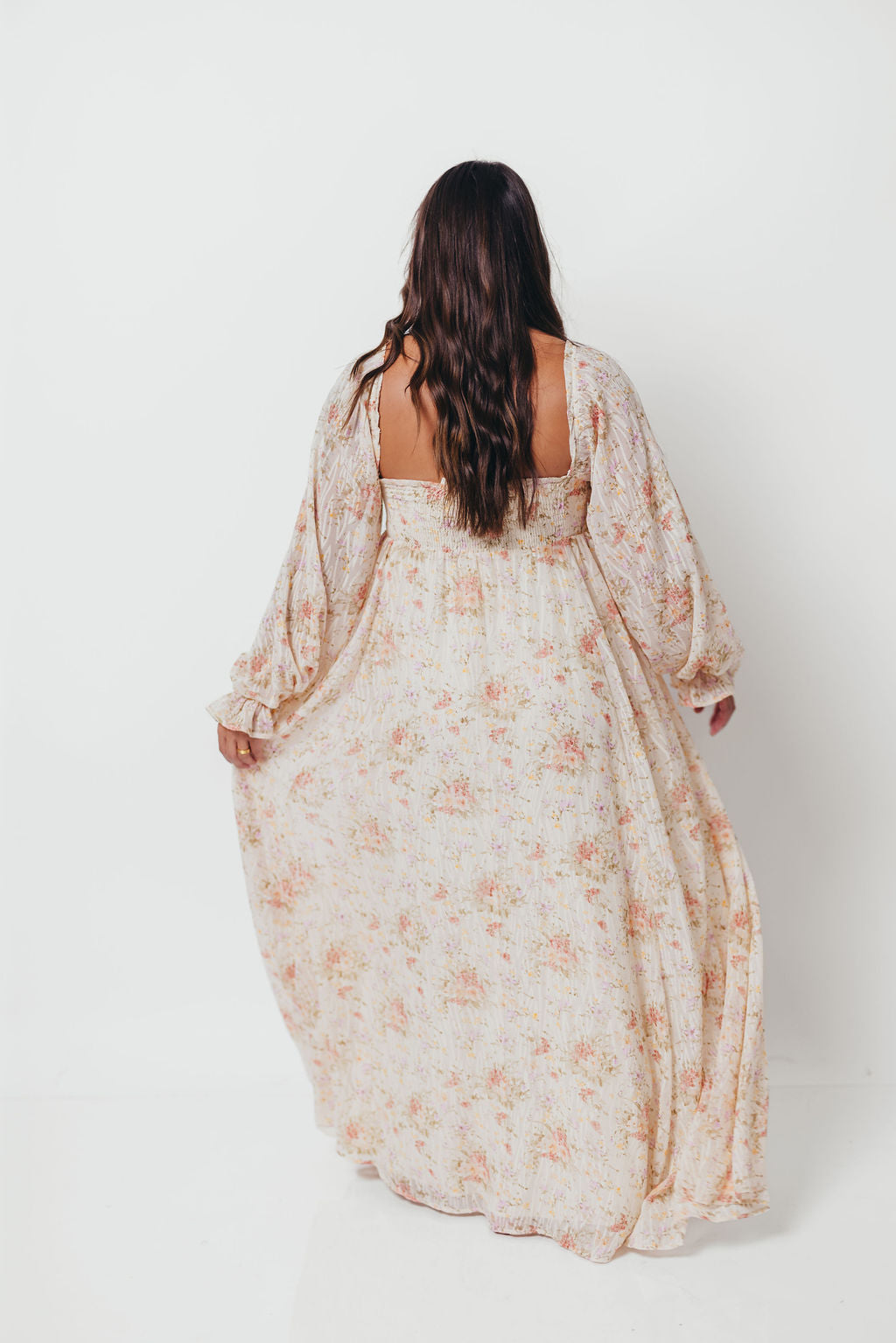 Rosey Woven Floral Print Empire Maxi Dress in Cream Multi - Bump Friendly