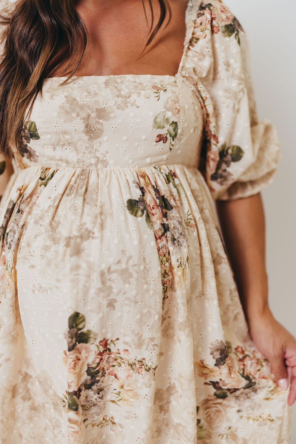 Mona Maxi Dress with Smocking in Cream/Beige Floral - Bump Friendly *9/30 PRE-ORDER*