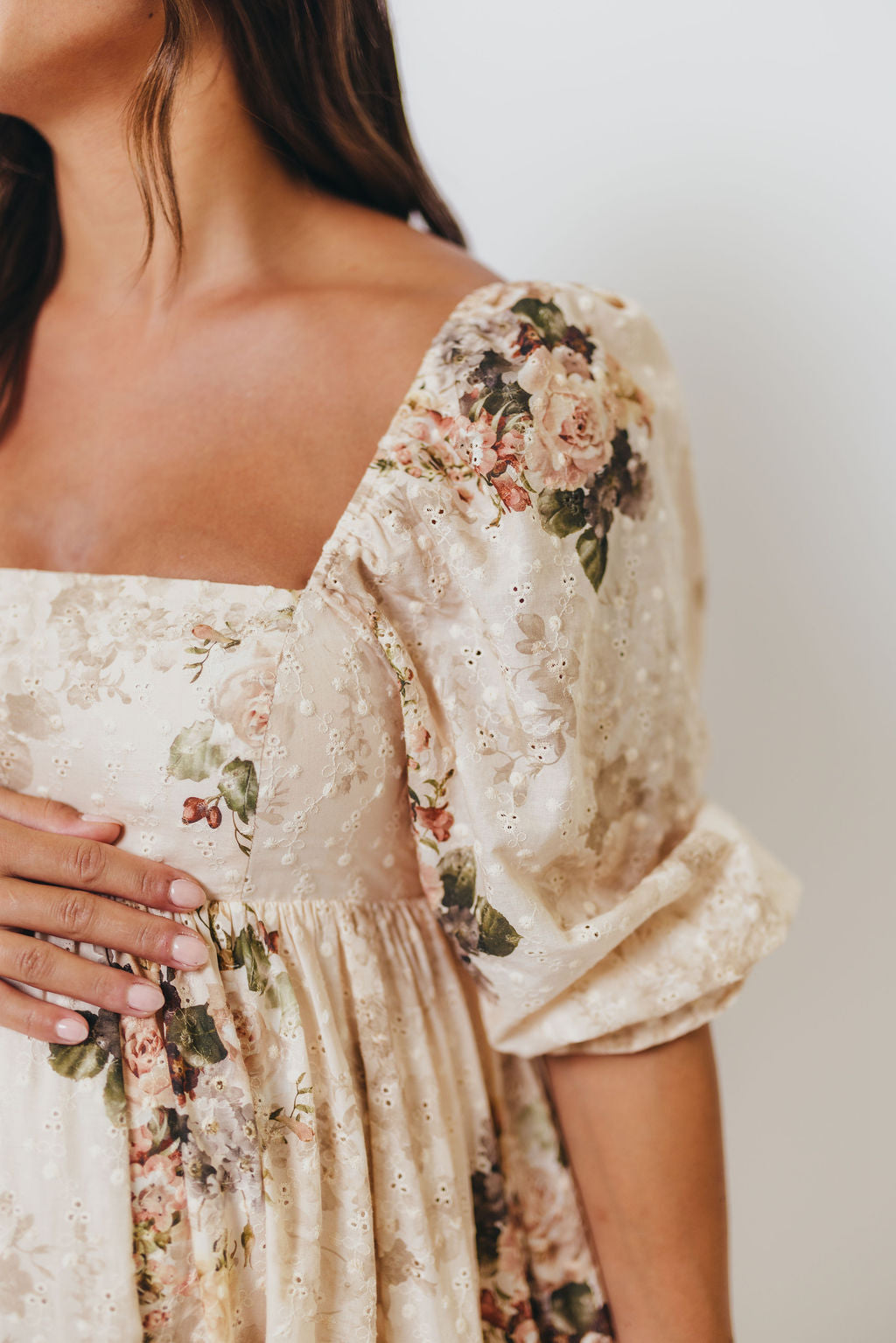 Mona Maxi Dress with Smocking in Cream/Beige Floral - Bump Friendly *9/30 PRE-ORDER*