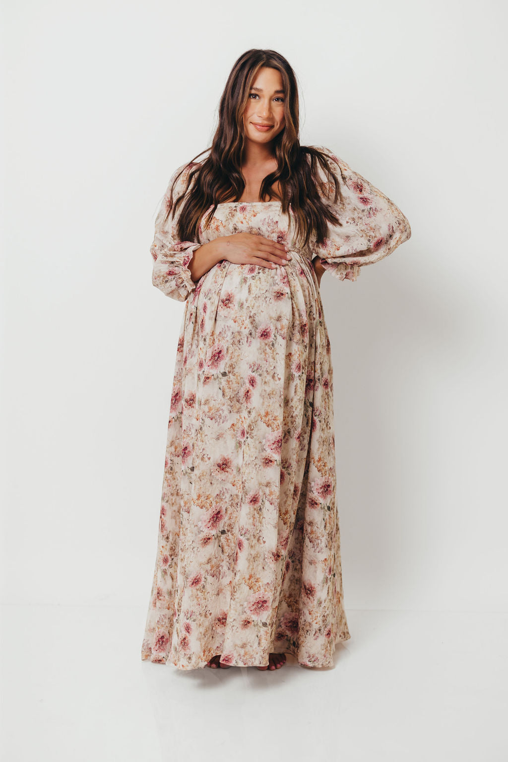 Mona Maxi Dress with Smocking in Pink/Beige Multi Floral - Bump Friendly *9/30 PRE-ORDER*