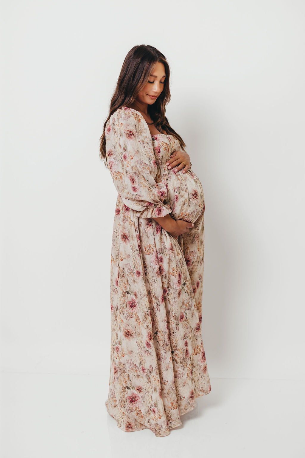 Mona Maxi Dress with Smocking in Pink/Beige Multi Floral - Bump Friendly *9/30 PRE-ORDER*