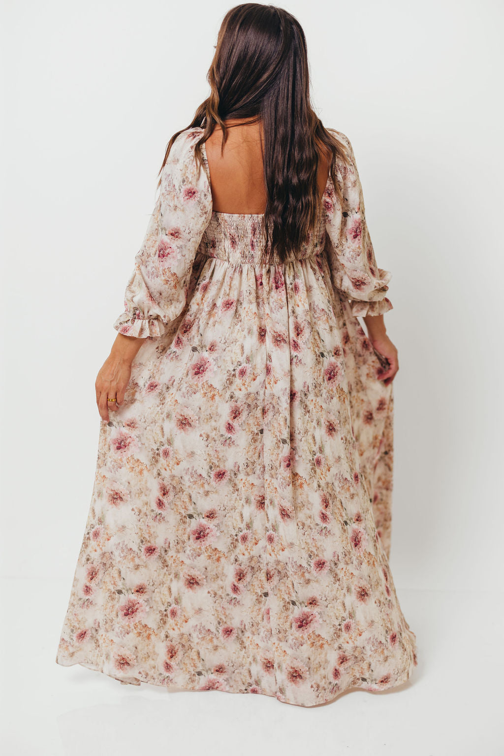 Mona Maxi Dress with Smocking in Pink/Beige Multi Floral - Bump Friendly *9/30 PRE-ORDER*