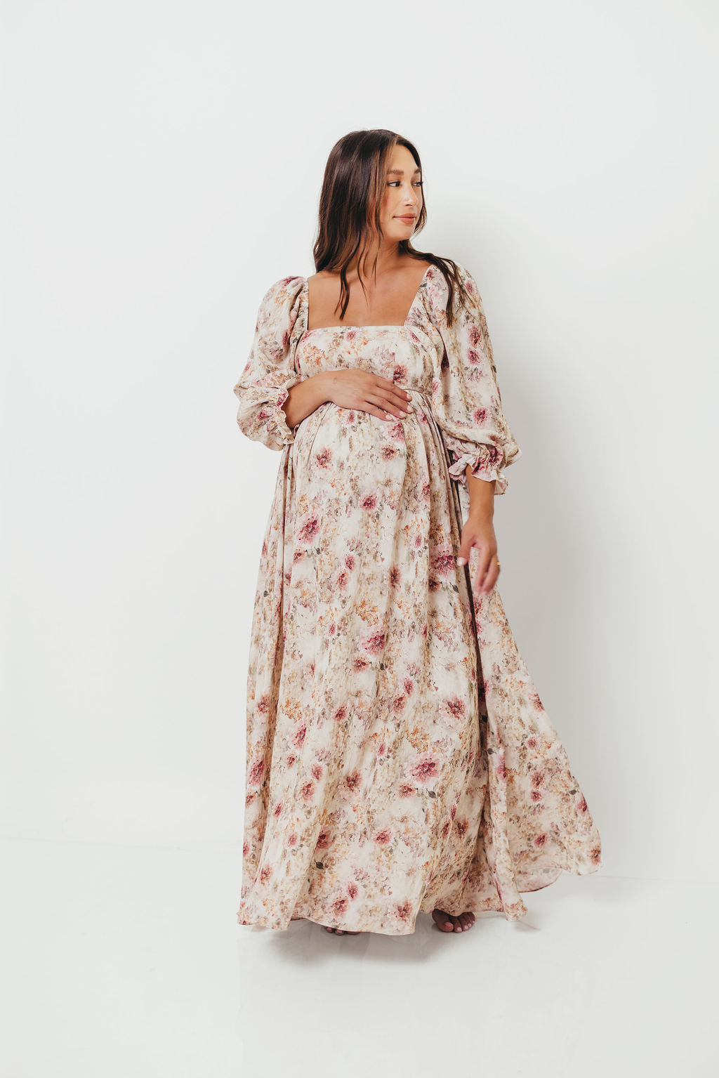 Mona Maxi Dress with Smocking in Pink/Beige Multi Floral - Bump Friendly *9/30 PRE-ORDER*