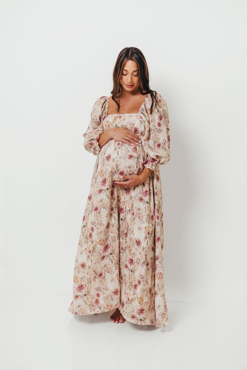 Mona Maxi Dress with Smocking in Pink/Beige Multi Floral - Bump Friendly *9/30 PRE-ORDER*