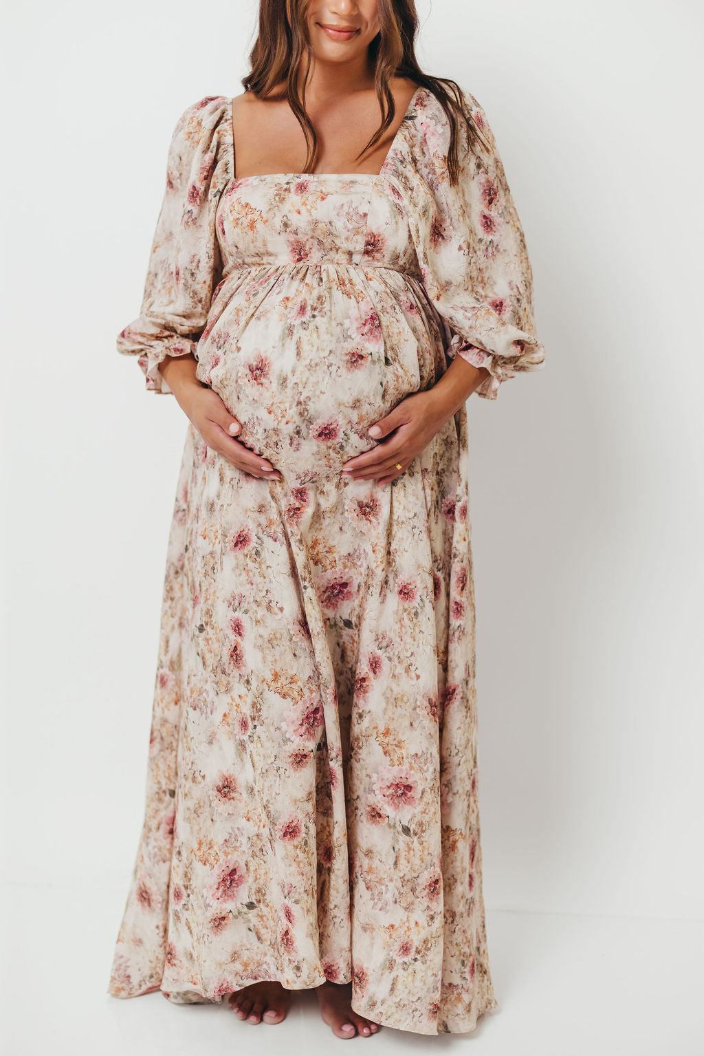 Mona Maxi Dress with Smocking in Pink/Beige Multi Floral - Bump Friendly *9/30 PRE-ORDER*