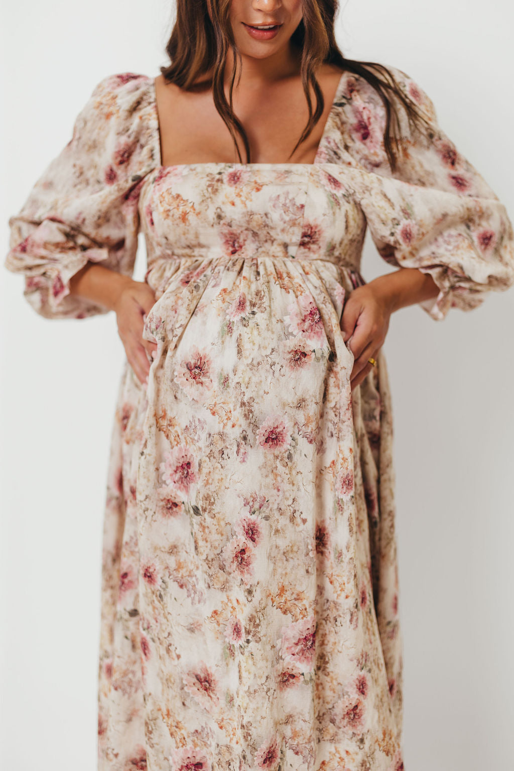 Mona Maxi Dress with Smocking in Pink/Beige Multi Floral - Bump Friendly *9/30 PRE-ORDER*