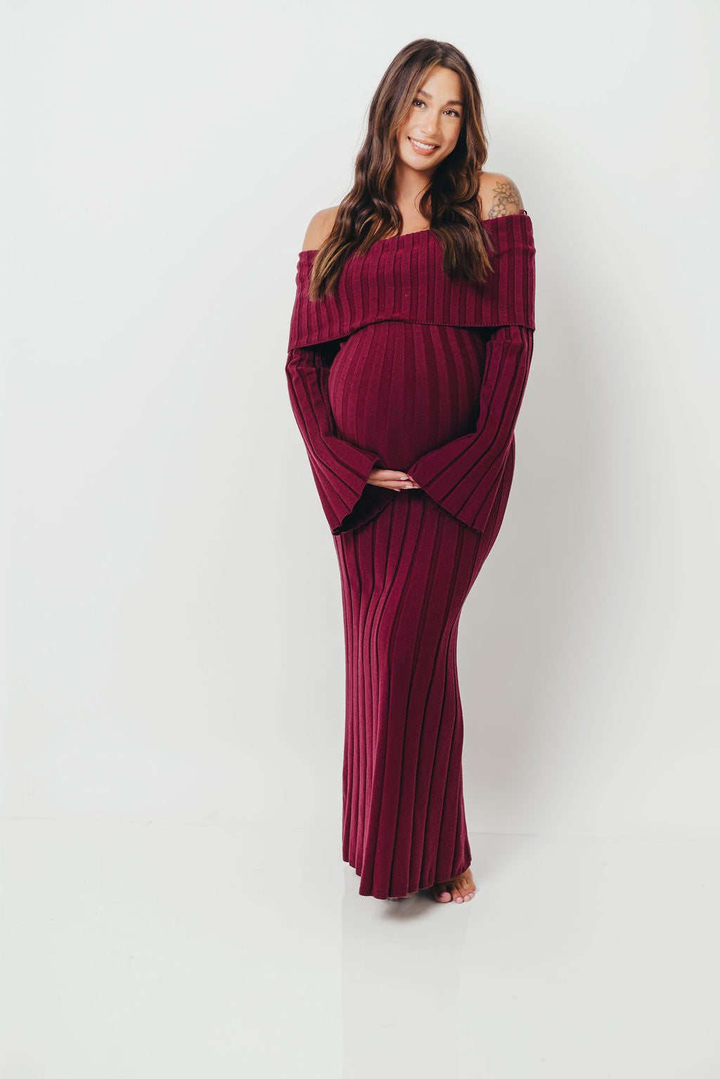Evella Maxi Dress in Burgundy - Bump Friendly