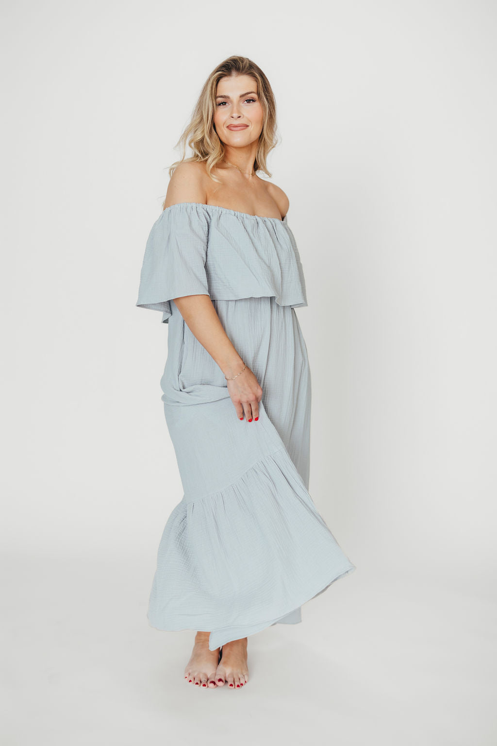 Josie 100% Cotton Maxi Dress in Cloud - Bump & Nursing Friendly